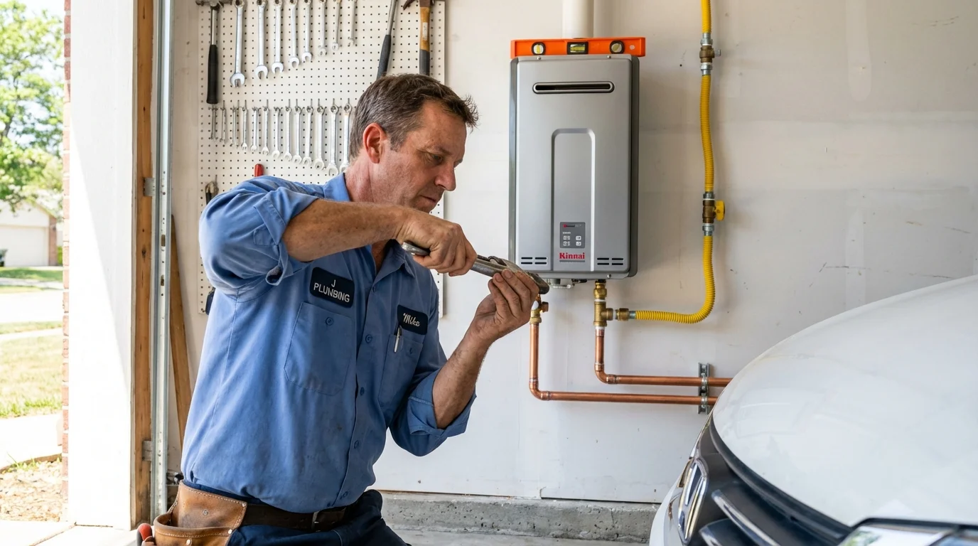 Tankless water heater installation by a Johns Plumbing LLC plumber in Drain